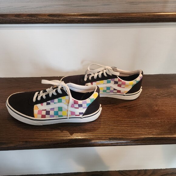 Canvas Suede Vans Checkered Old Skool Rainbow Sneakers Youth 4 EUC - Picture 10 of 14